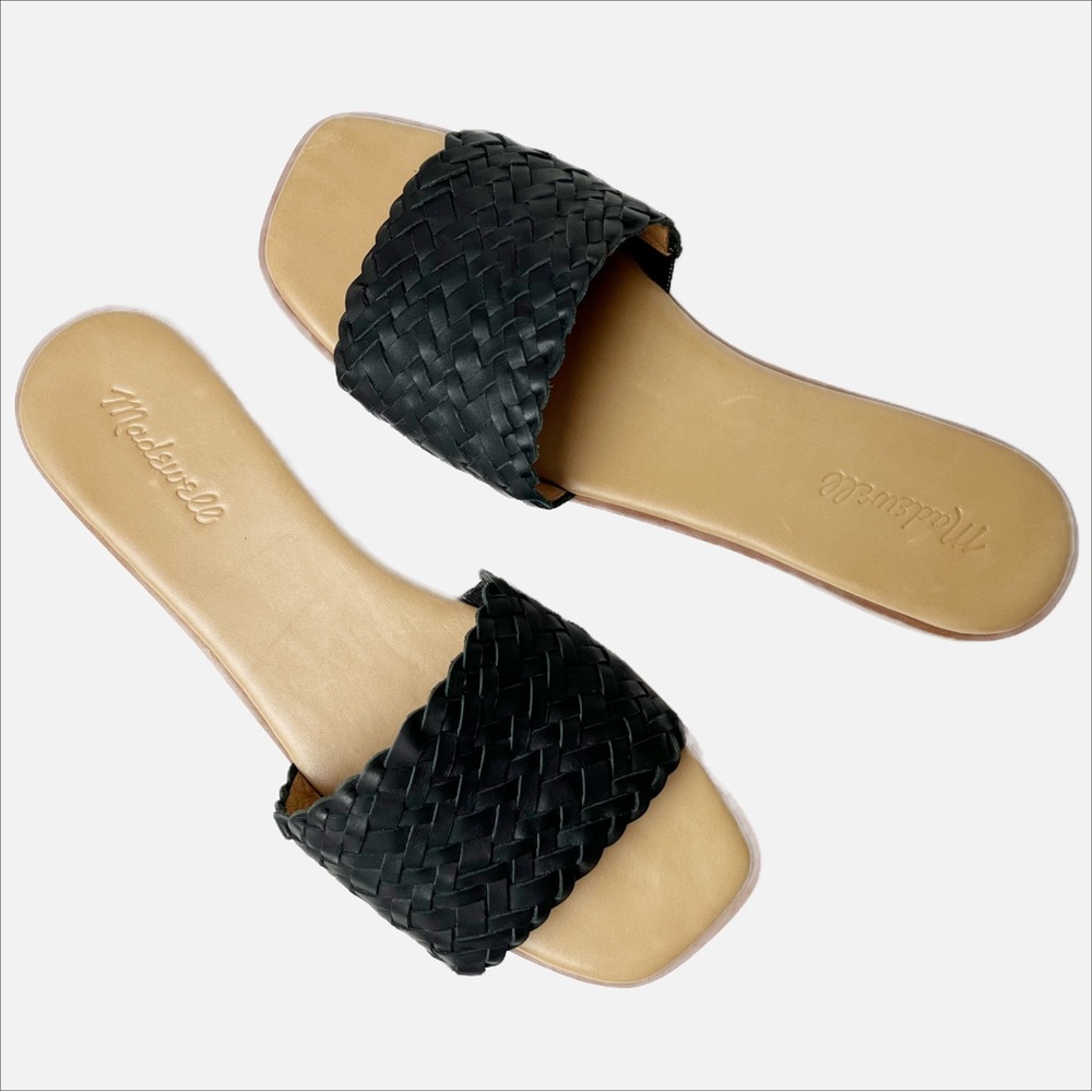 Madewell Lianne Slide Sandals black woven leather 9.5 flat boho shoes AM210 90s